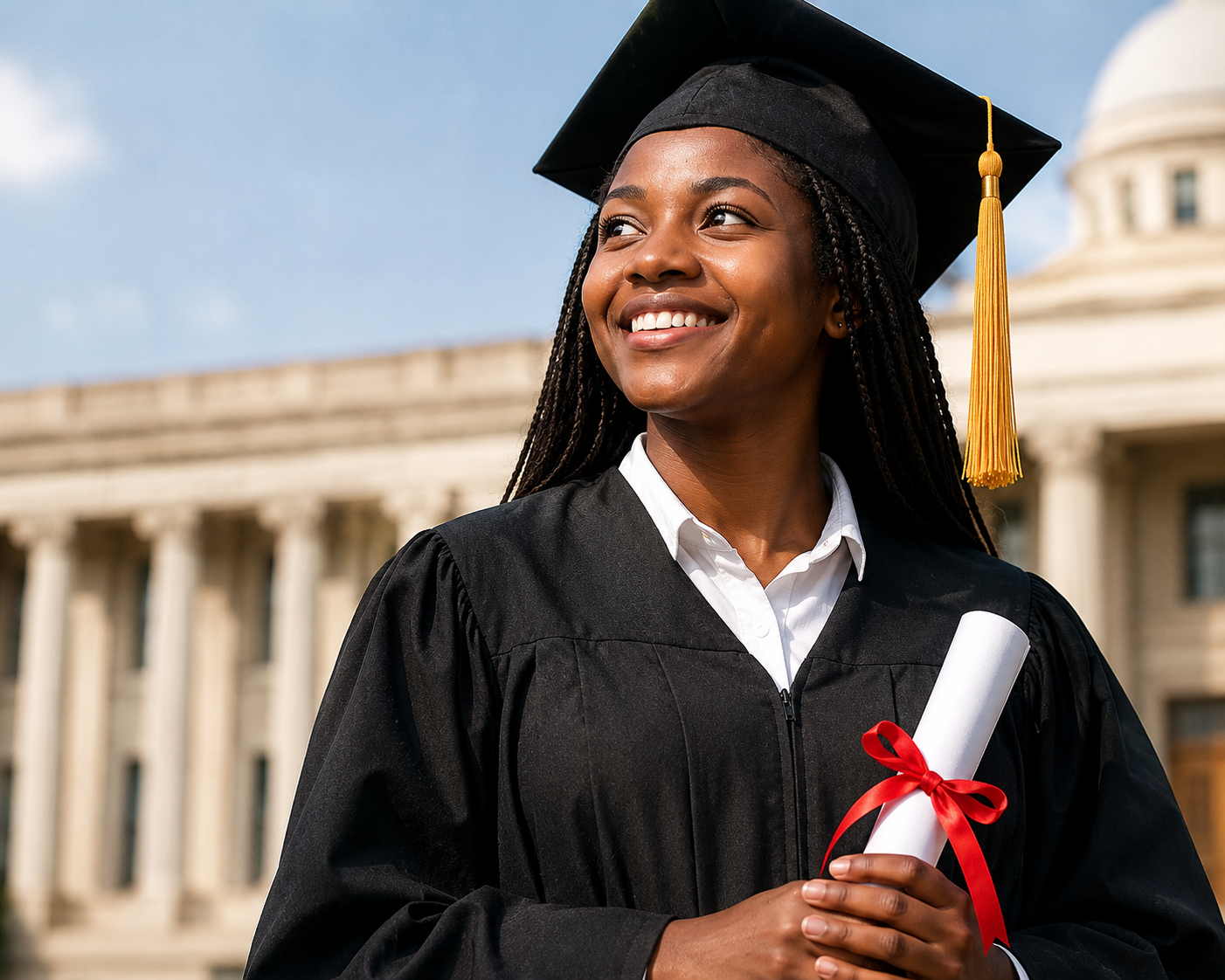 Smiling graduate holding a diploma